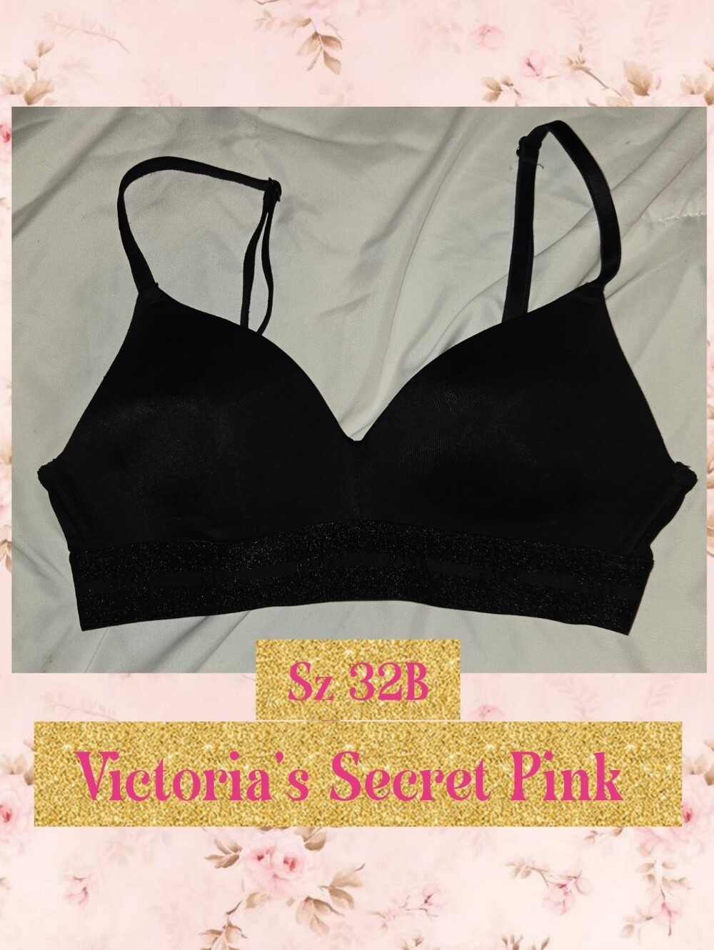 PINK Victoria's Secret Black Wireless Light Support Bra - 32B
